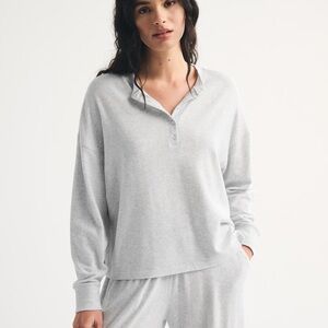 Long-Sleeve Cozy Lounge Knit Oversized Henley Top